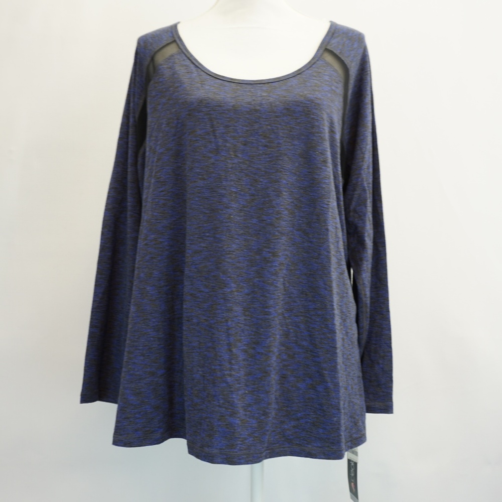 Ideology Long Sleeve Space Dyed Mesh Trim Top 1X